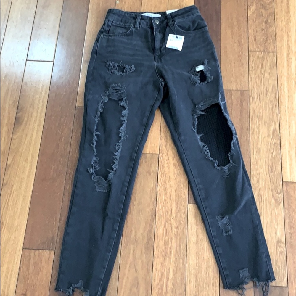 Mom Fit Distressed Black Jeans
